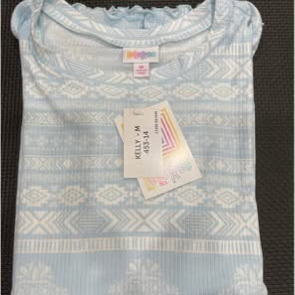 LuLaRoe Blue and White Short Sleeve Tee